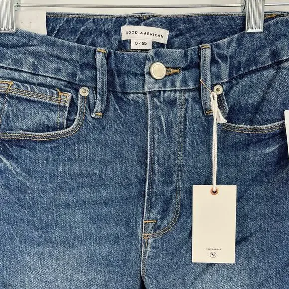 Good American Good Classic Raw Hem Jeans Blue 940 Women's Size 0/25 NWT - Picture 7 of 9